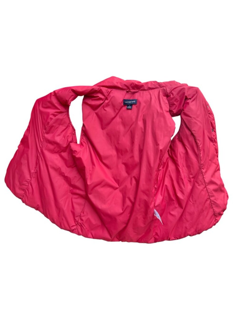Lands End Women's Red Down Puffer Vest Size Large Insulated Snap Closure Pockets - Picture 5 of 12